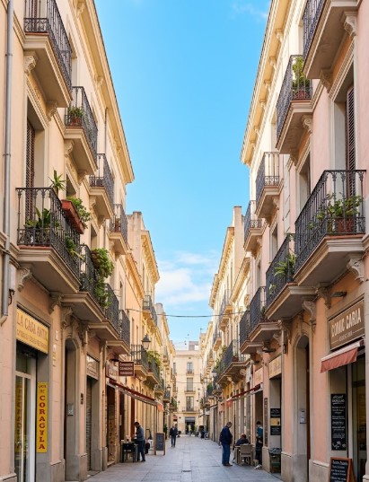 Vistas de las calles peatonales, comercios y el entorno seguro del casco antiguo de El Prat de Llobregat